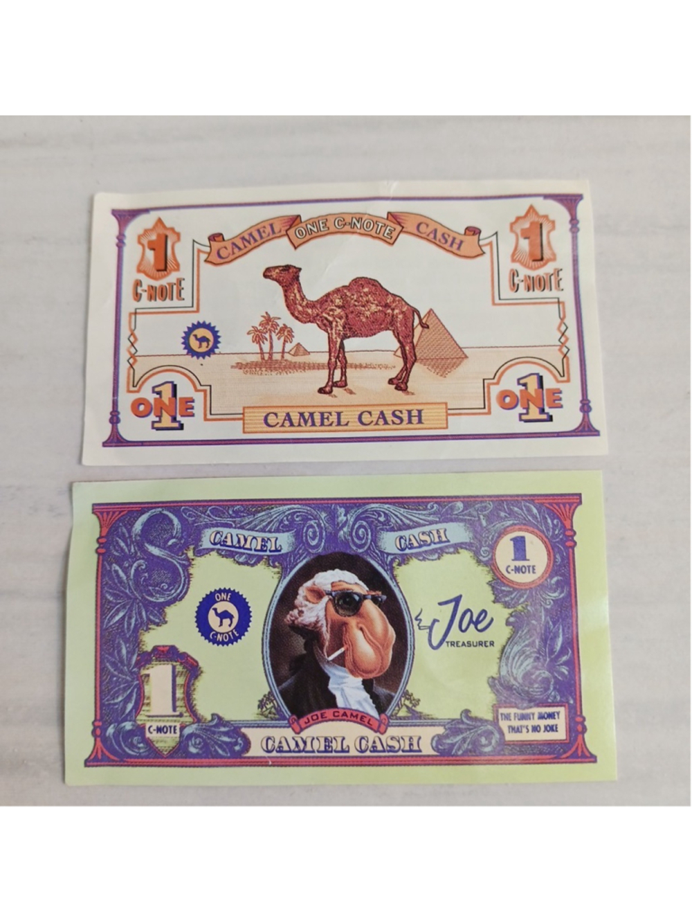2x Camel Cash $ 1 C-Note Joe Cool The Camel Cigarette Vintage Set Of 2